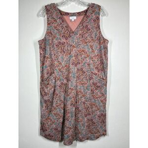 J Jill Womens Dress Size M Pink Paisley V Neck Sleeveless Knee‎ Length Pockets